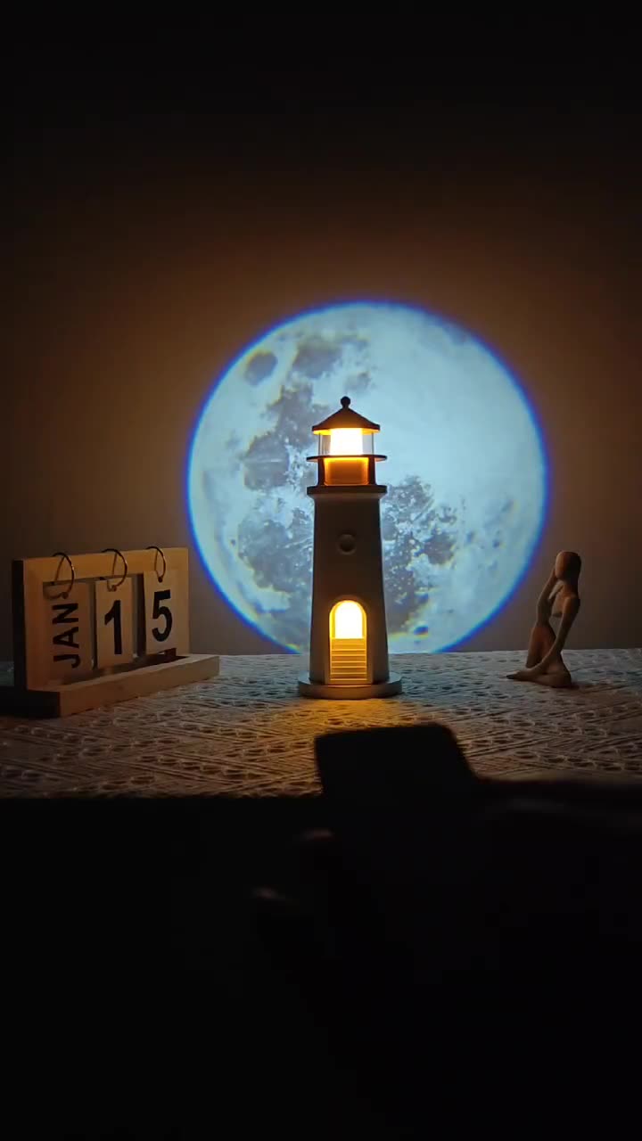 Moon Lamp Projector Night Light,Lighthouse Lamp Decor Night Light for Kids,Moon Light Galaxy Projector Rechargeable LED Aesthetic Table Lamp Christmas Birthday Gifts for Kids Boys Girl