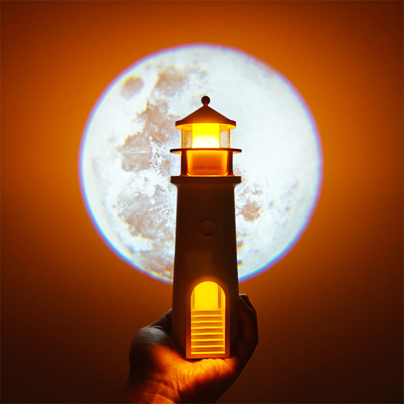 Moon Lamp Projector Night Light,Lighthouse Lamp Decor Night Light for Kids,Moon Light Galaxy Projector Rechargeable LED Aesthetic Table Lamp Christmas Birthday Gifts for Kids Boys Girl