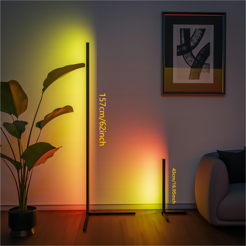Floor Lamp Basic, LED Corner Lamp, Smart Modern Floor Lamp with Music Sync and 16 Million DIY Colors, Color Changing Standing Lamp for Bedroom Living Room Black