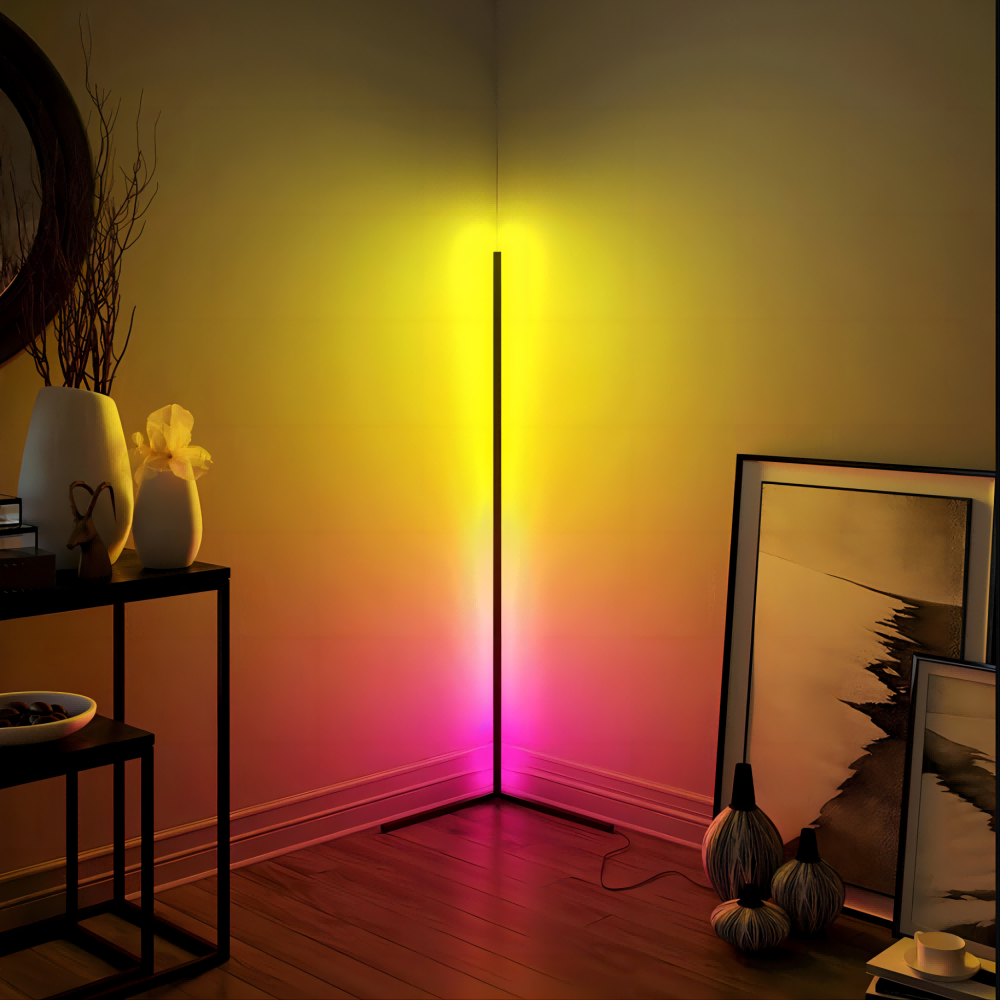 Floor Lamp Basic, LED Corner Lamp, Smart Modern Floor Lamp with Music Sync and 16 Million DIY Colors, Color Changing Standing Lamp for Bedroom Living Room Black