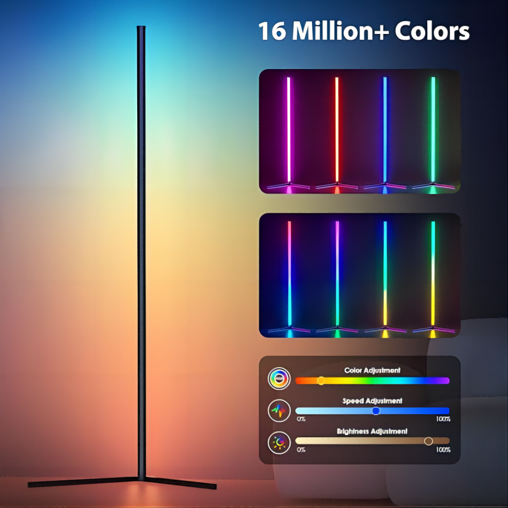 Floor Lamp Basic, LED Corner Lamp, Smart Modern Floor Lamp with Music Sync and 16 Million DIY Colors, Color Changing Standing Lamp for Bedroom Living Room Black