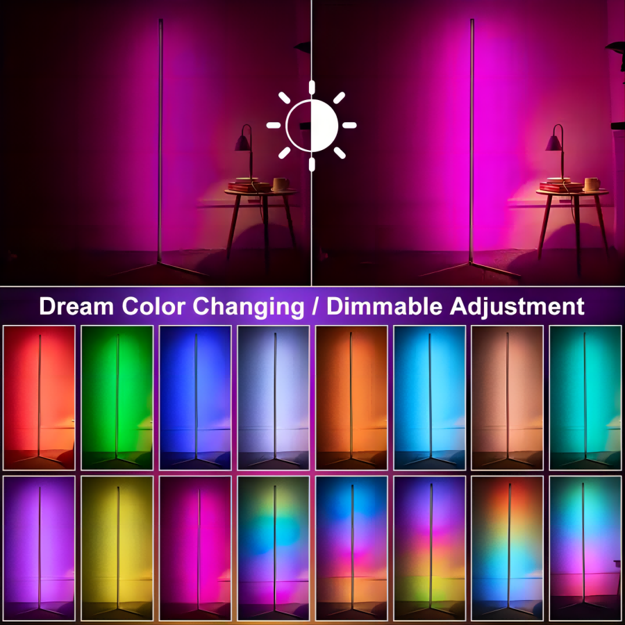 Floor Lamp Basic, LED Corner Lamp, Smart Modern Floor Lamp with Music Sync and 16 Million DIY Colors, Color Changing Standing Lamp for Bedroom Living Room Black