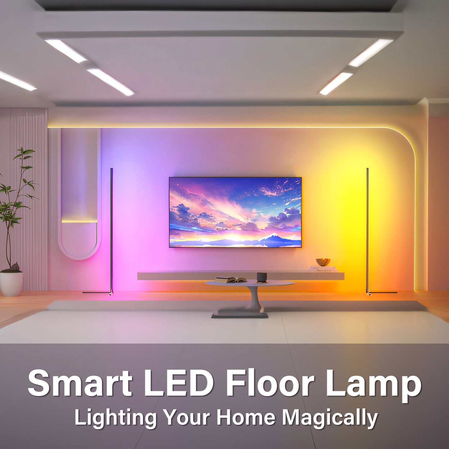 Floor Lamp Basic, LED Corner Lamp, Smart Modern Floor Lamp with Music Sync and 16 Million DIY Colors, Color Changing Standing Lamp for Bedroom Living Room Black