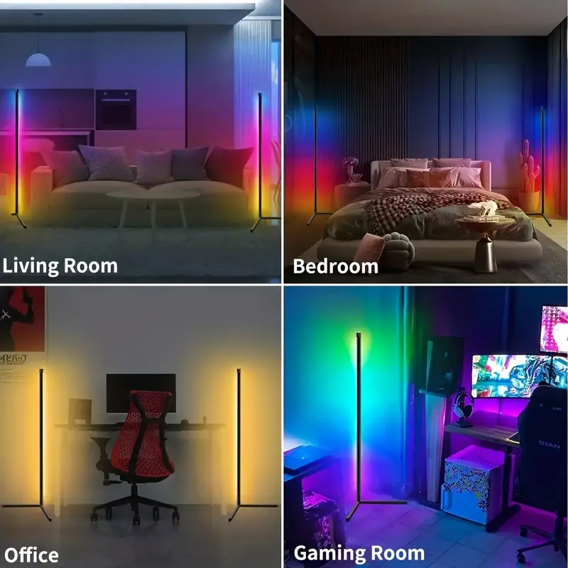 Floor Lamp Basic, LED Corner Lamp, Smart Modern Floor Lamp with Music Sync and 16 Million DIY Colors, Color Changing Standing Lamp for Bedroom Living Room Black