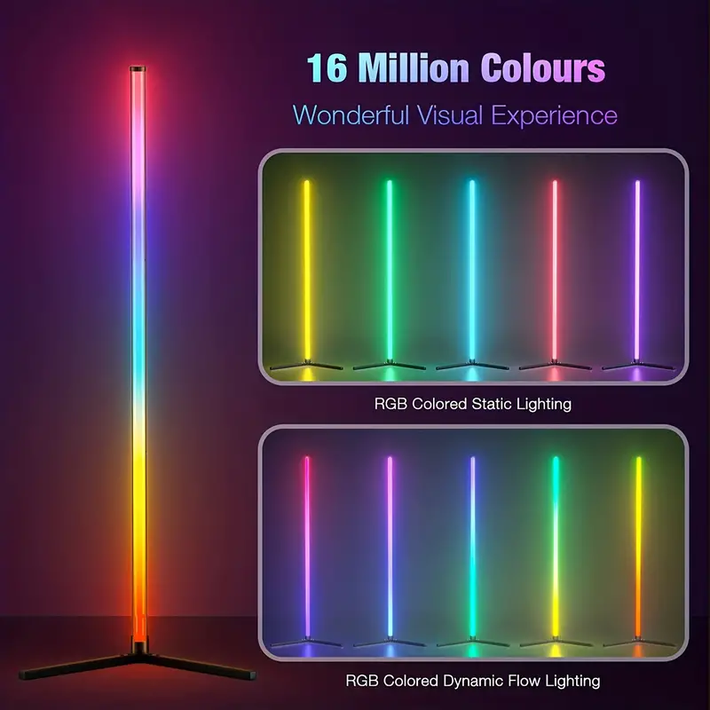 Floor Lamp Basic, LED Corner Lamp, Smart Modern Floor Lamp with Music Sync and 16 Million DIY Colors, Color Changing Standing Lamp for Bedroom Living Room Black