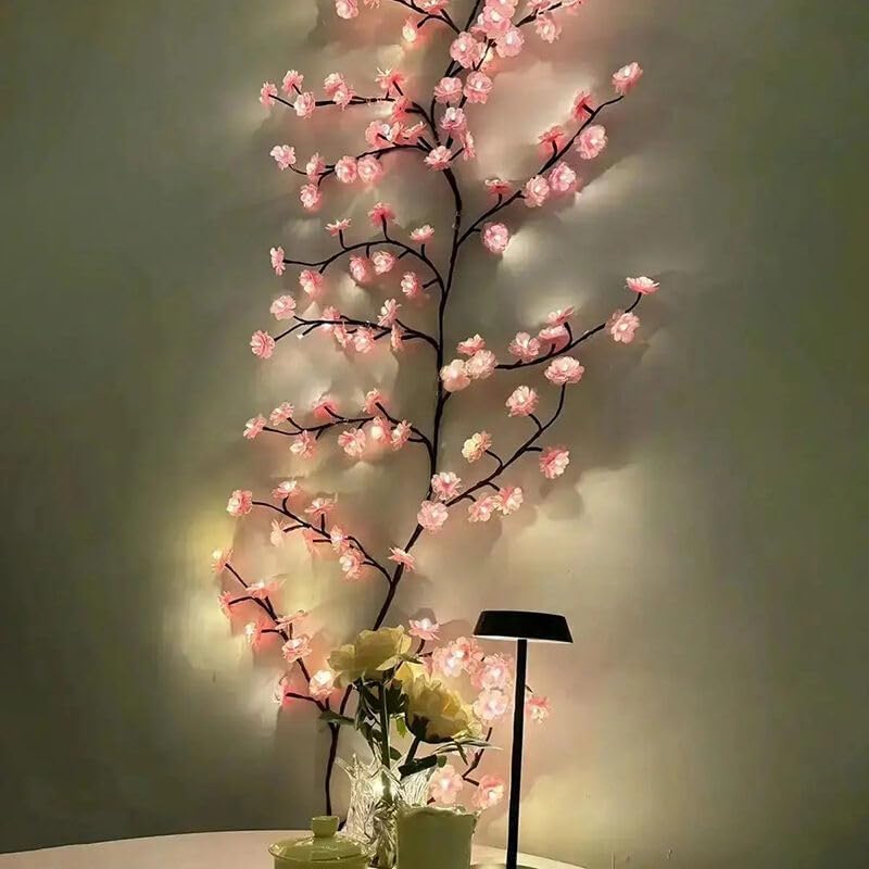 Cherry blossoms/Rose LED Tree Branch Lights for Wall,Easter Egg Willow Vine Twig Decor,USB Interface,with 144 LED Lights and Remote,8 Lighting Modes,for Home,Walls,Doors Windows (90inch)