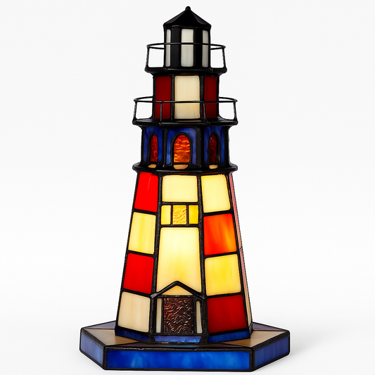 Lighthouse Tiffany Style Stained Glass Accent Table Lamp Night Light