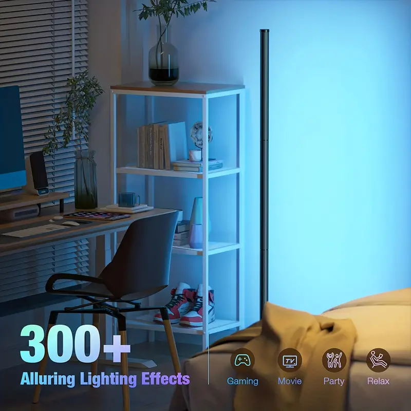 Floor Lamp Basic, LED Corner Lamp, Smart Modern Floor Lamp with Music Sync and 16 Million DIY Colors, Color Changing Standing Lamp for Bedroom Living Room Black