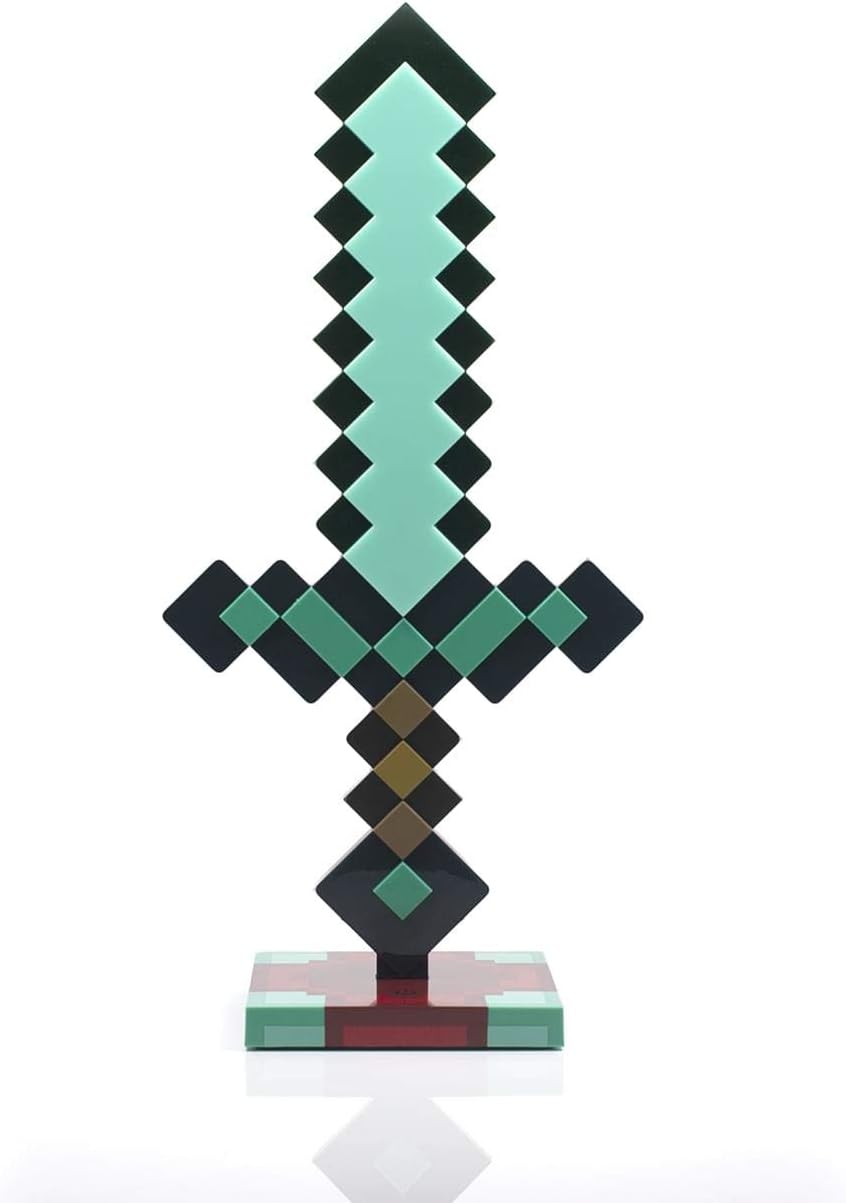 Diamond Sword 14 Inch USB Desk LED Night Light - Decorative, Fun, Safe & Awesome Bedside Mood Lamp Toy for Baby, Boys, Teen, Adults & Gamers - Best for Home's Bedroom, Living Room Or Office