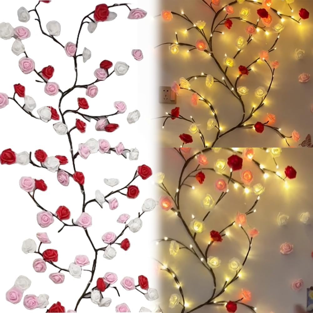 Cherry blossoms/Rose LED Tree Branch Lights for Wall,Easter Egg Willow Vine Twig Decor,USB Interface,with 144 LED Lights and Remote,8 Lighting Modes,for Home,Walls,Doors Windows (90inch)