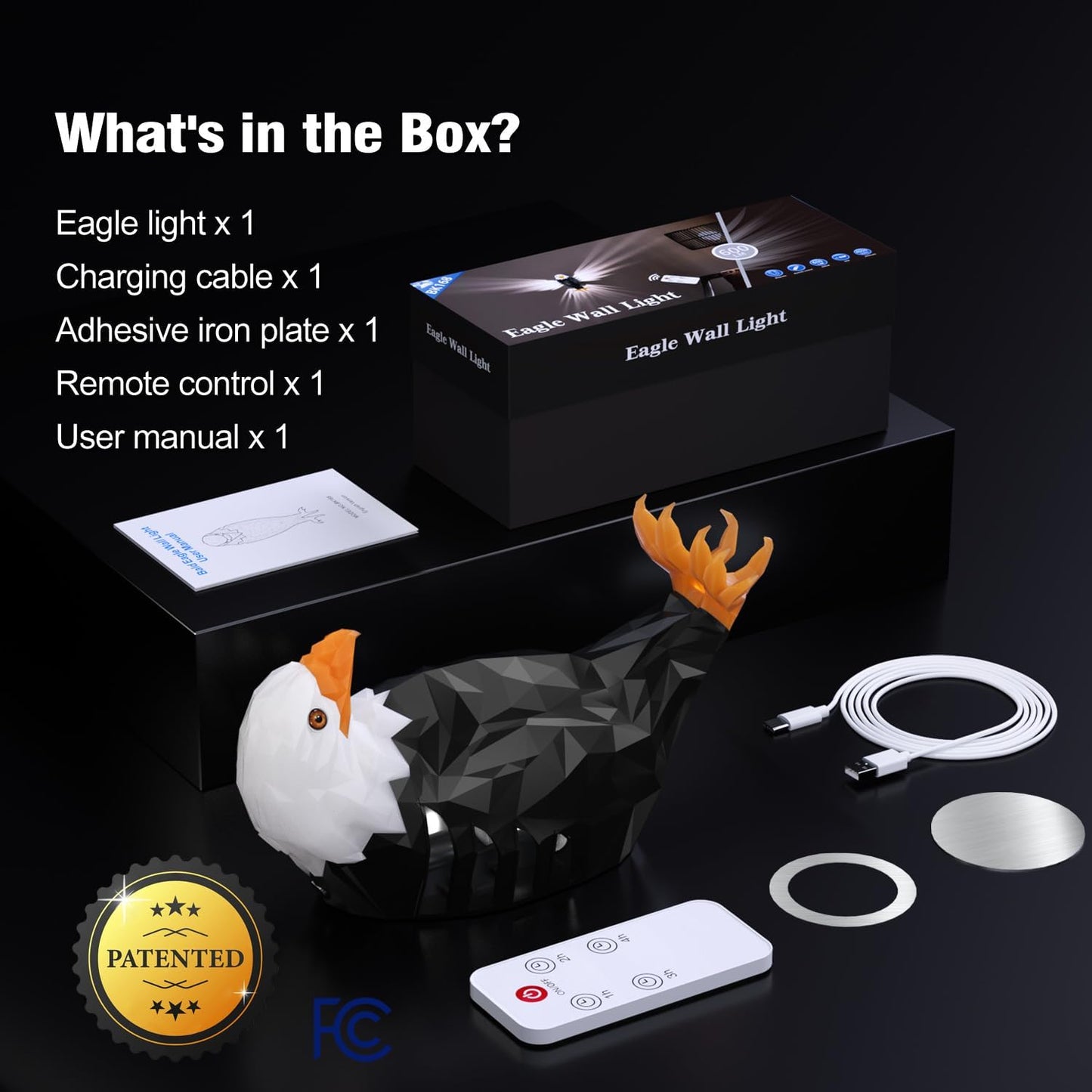 Bald Eagle Wall Light 8 Colors & 4 Modes, Magnetic Mounted, Motion Sensor, Timer, Type-C Rechargeable Night Light for Bedroom, Living Room, Gaming & Gift