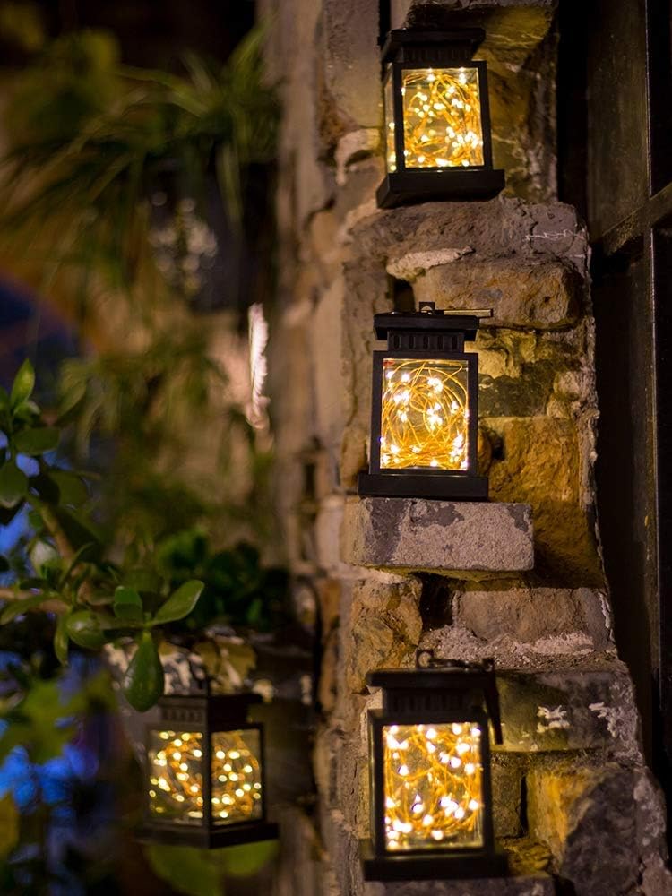 Luxe Noir Solar Hanging Lanterns, IP65 Waterproof