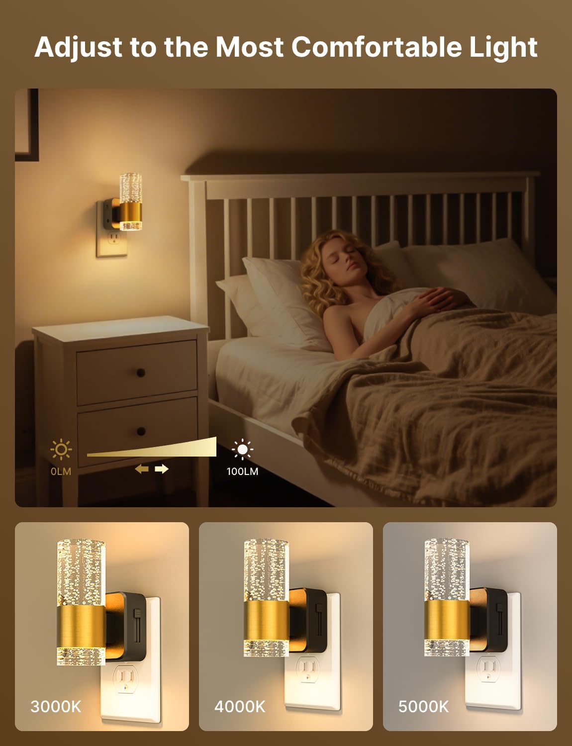 Night Light Plug into Wall, Dimmable LED Night Lights, Adjustable Color, Modern Acrylic Nightlight for Bathroom, Bedroom, Hallway, Stairway