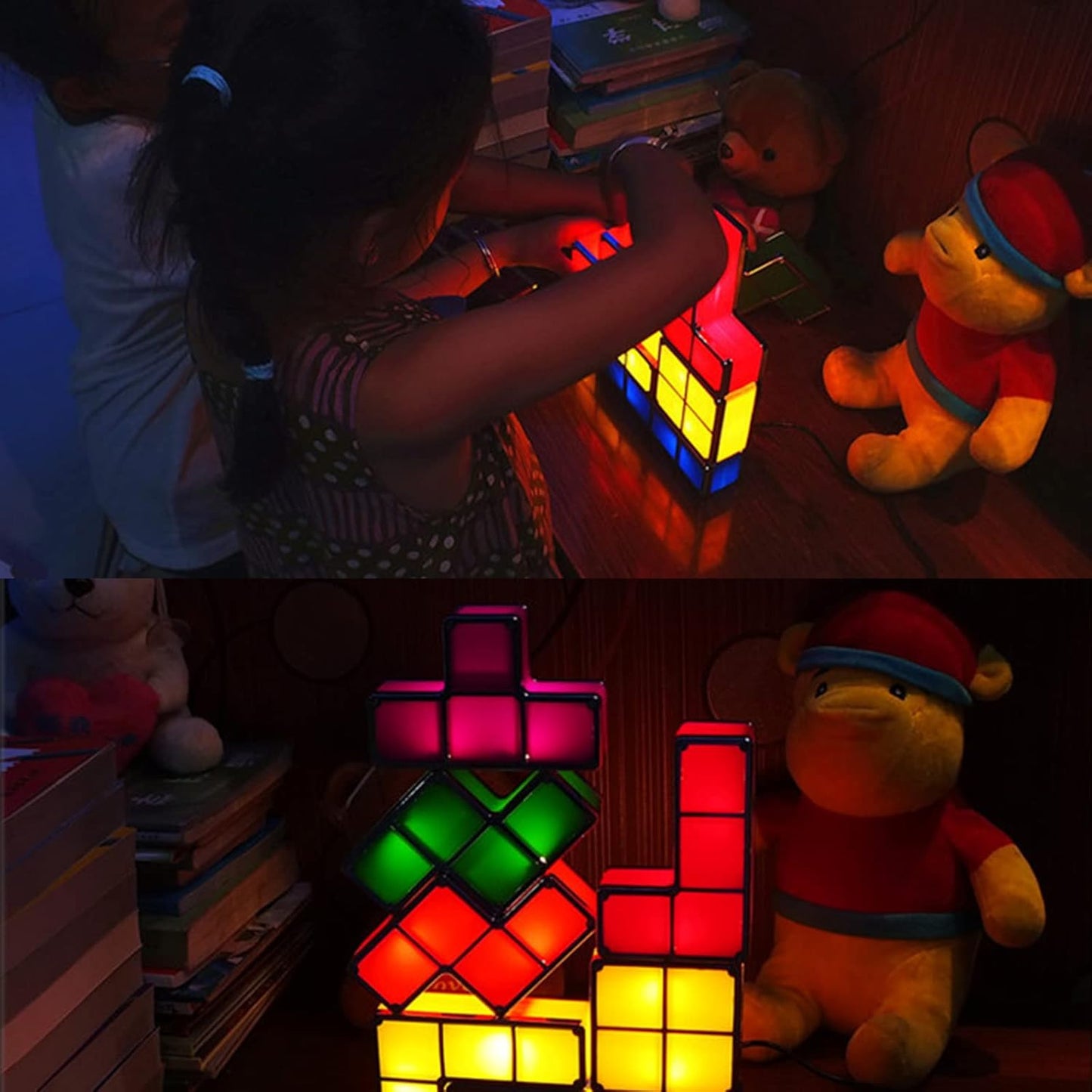Night Light for Kids, Stackable LED 7 Colors 3D Puzzles Night Light Induction Interlocking Desk Lamp, DIY Tangram Light Blocks Puzzles lamp for Kids with USB Charger