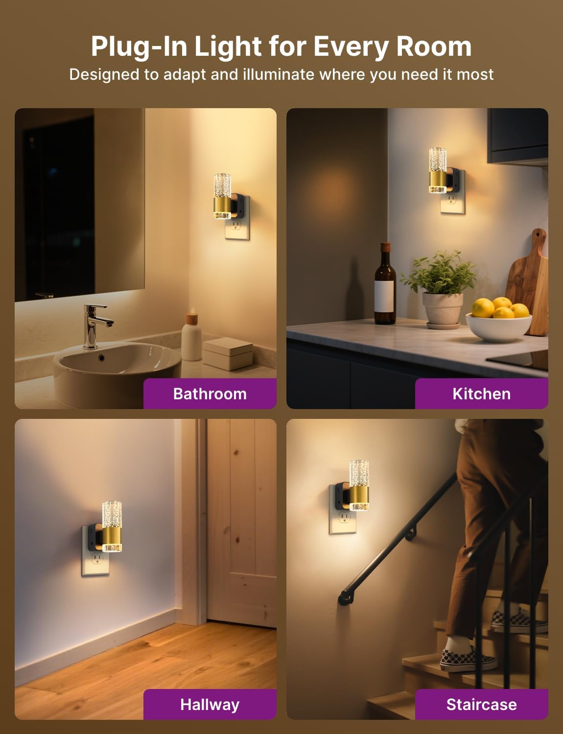 Night Light Plug into Wall, Dimmable LED Night Lights, Adjustable Color, Modern Acrylic Nightlight for Bathroom, Bedroom, Hallway, Stairway