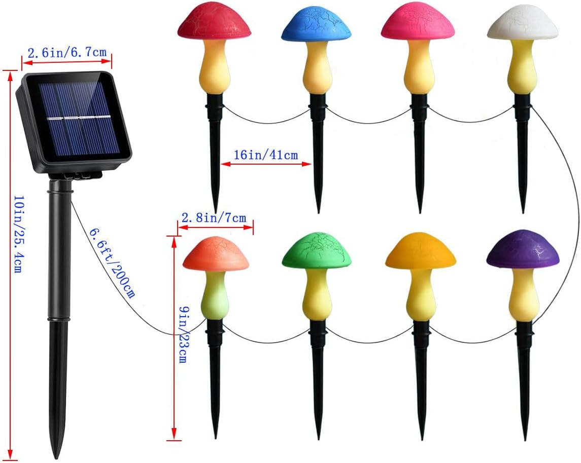 Solar Garden Decor Lights 8 Crack Mushrooms Outdoor Decor Stake Lights, Waterproof Solar Pathway Light Gardening Gifts for Garden Gnomes Backyard Flower Bed Christmas Decorations