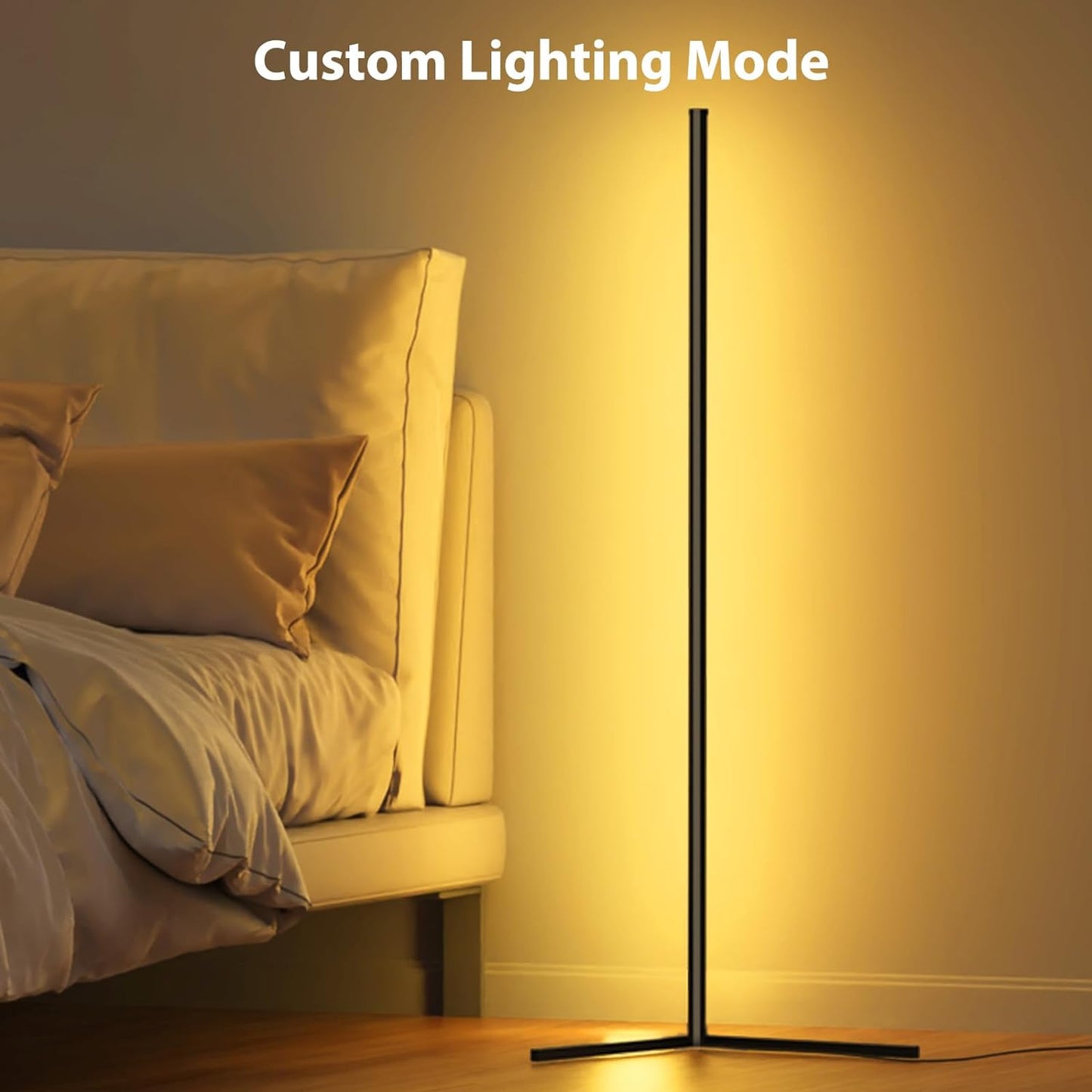 Floor Lamp Basic, LED Corner Lamp, Smart Modern Floor Lamp with Music Sync and 16 Million DIY Colors, Color Changing Standing Lamp for Bedroom Living Room Black
