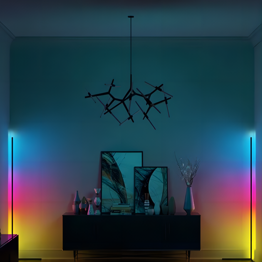 Floor Lamp Basic, LED Corner Lamp, Smart Modern Floor Lamp with Music Sync and 16 Million DIY Colors, Color Changing Standing Lamp for Bedroom Living Room Black