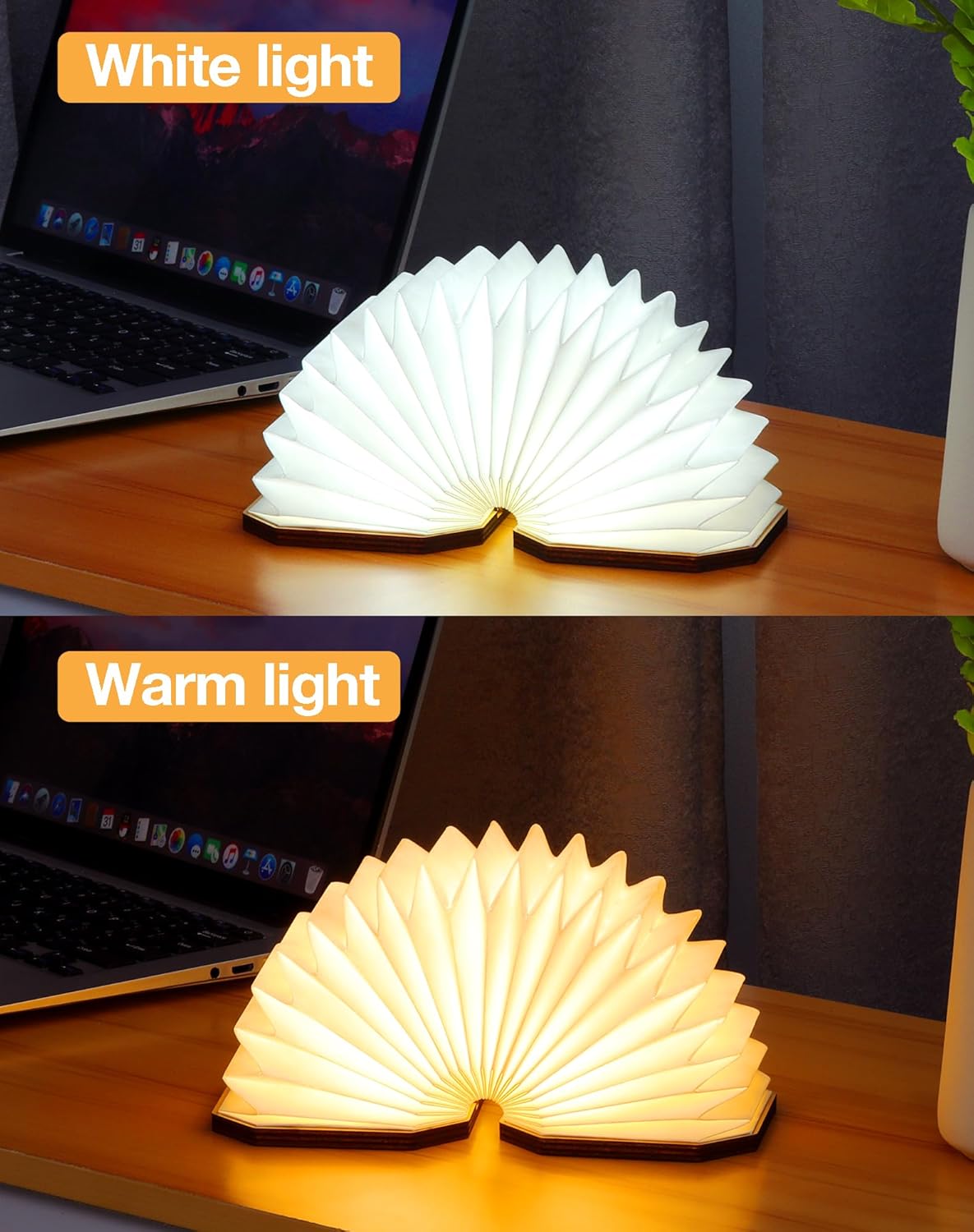 5.7 Inch Wooden Book Lamp - Portable Folding LED Book Light for Reading, Home & Library Decor, Unique Gift for Book Lovers, Magnetic Book-Shaped Night Light