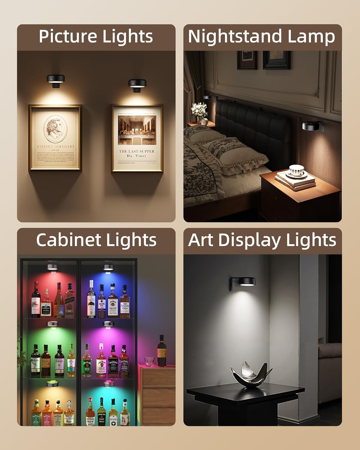 Picture Lights for Wall, 1000mAh Rechargeable Battery Magnetic Poster Lights with 3 Color Temps & 12 RGB, Remote Dimmable Timer Painting Light, Wall Decor Light for Art Display, Frame (3 Pack)