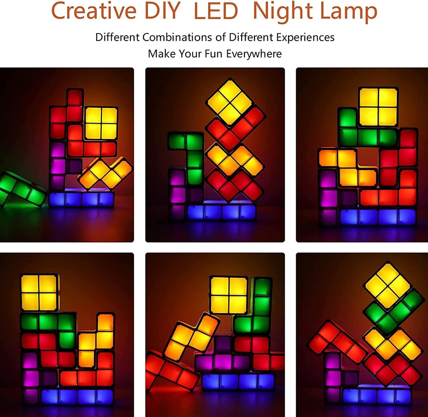 Night Light for Kids, Stackable LED 7 Colors 3D Puzzles Night Light Induction Interlocking Desk Lamp, DIY Tangram Light Blocks Puzzles lamp for Kids with USB Charger