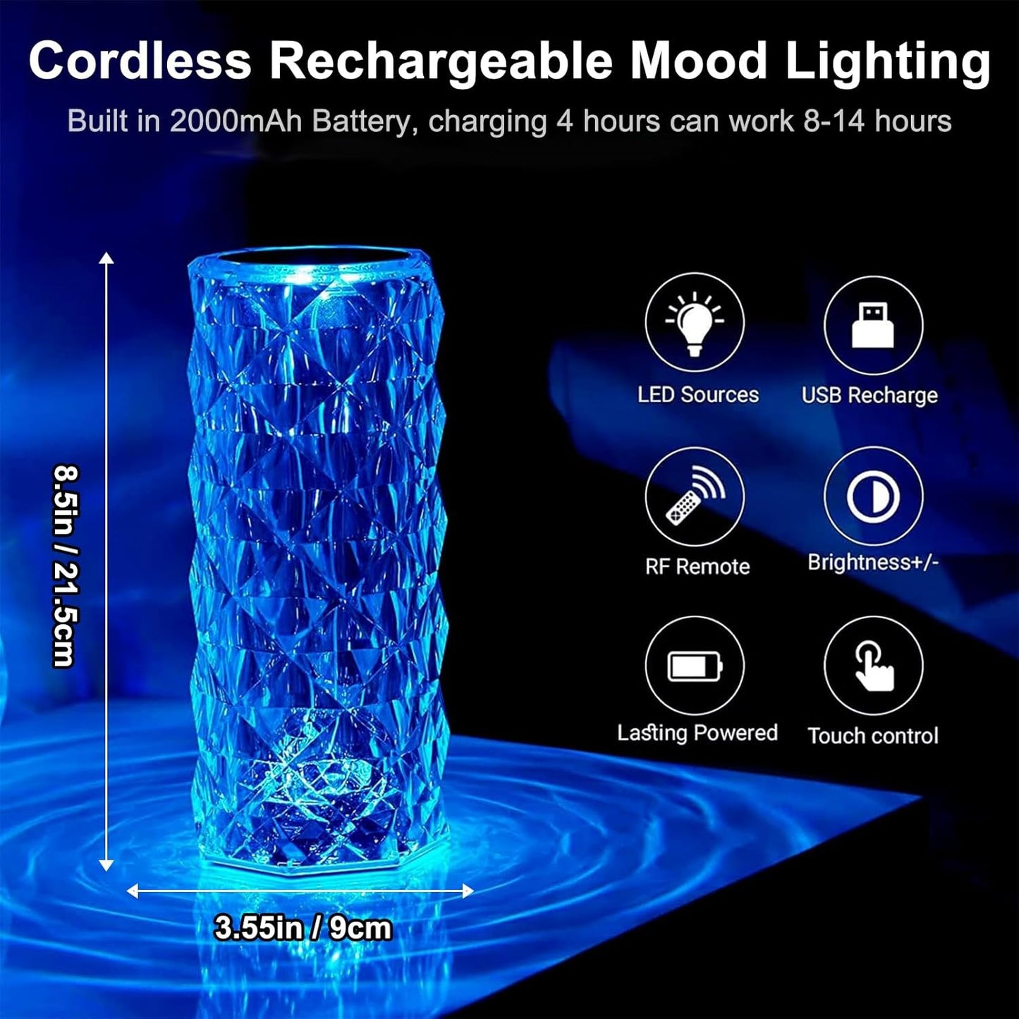 Aurora Prism Crystal Night Light – 16 Colors, Touch & Rechargeable