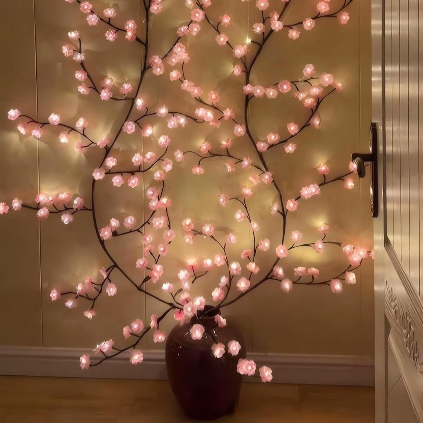 Cherry blossoms/Rose LED Tree Branch Lights for Wall,Easter Egg Willow Vine Twig Decor,USB Interface,with 144 LED Lights and Remote,8 Lighting Modes,for Home,Walls,Doors Windows (90inch)