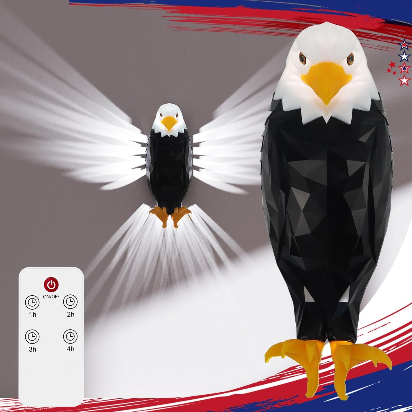 Bald Eagle Wall Light 8 Colors & 4 Modes, Magnetic Mounted, Motion Sensor, Timer, Type-C Rechargeable Night Light for Bedroom, Living Room, Gaming & Gift