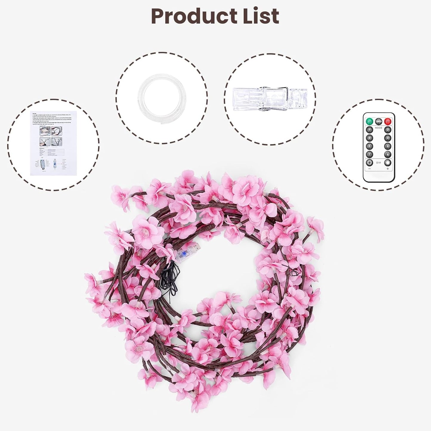 Cherry blossoms/Rose LED Tree Branch Lights for Wall,Easter Egg Willow Vine Twig Decor,USB Interface,with 144 LED Lights and Remote,8 Lighting Modes,for Home,Walls,Doors Windows (90inch)