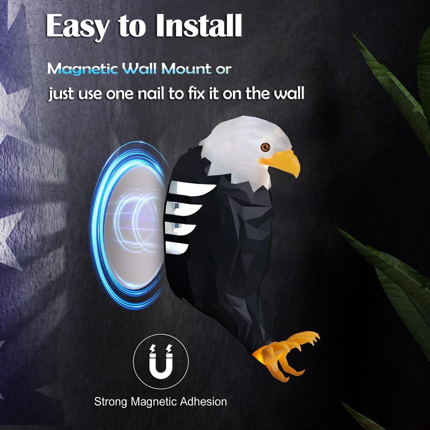 Bald Eagle Wall Light 8 Colors & 4 Modes, Magnetic Mounted, Motion Sensor, Timer, Type-C Rechargeable Night Light for Bedroom, Living Room, Gaming & Gift