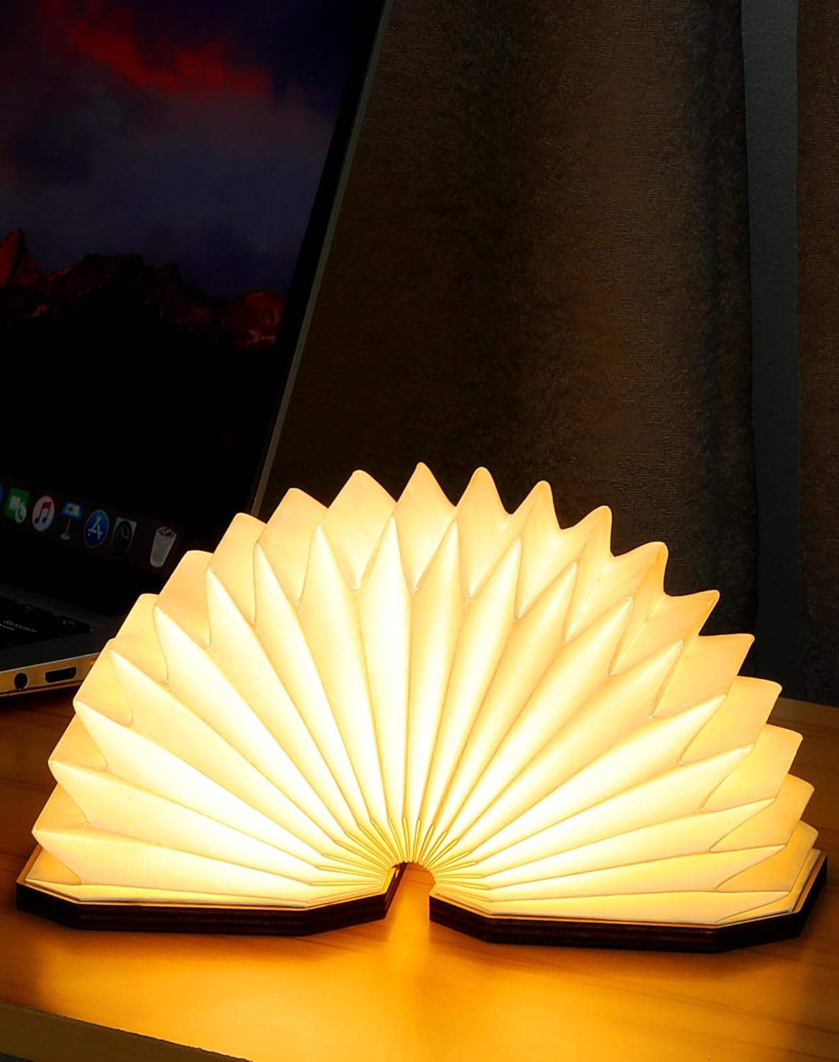 5.7 Inch Wooden Book Lamp - Portable Folding LED Book Light for Reading, Home & Library Decor, Unique Gift for Book Lovers, Magnetic Book-Shaped Night Light