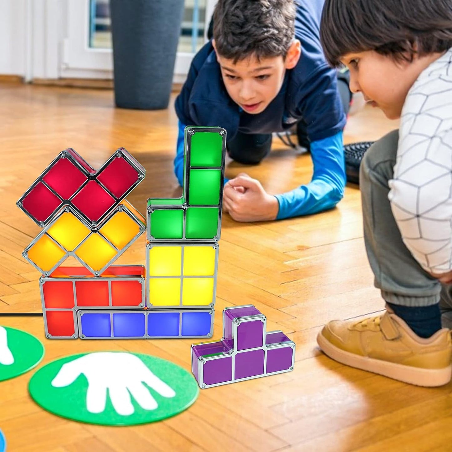 Night Light for Kids, Stackable LED 7 Colors 3D Puzzles Night Light Induction Interlocking Desk Lamp, DIY Tangram Light Blocks Puzzles lamp for Kids with USB Charger