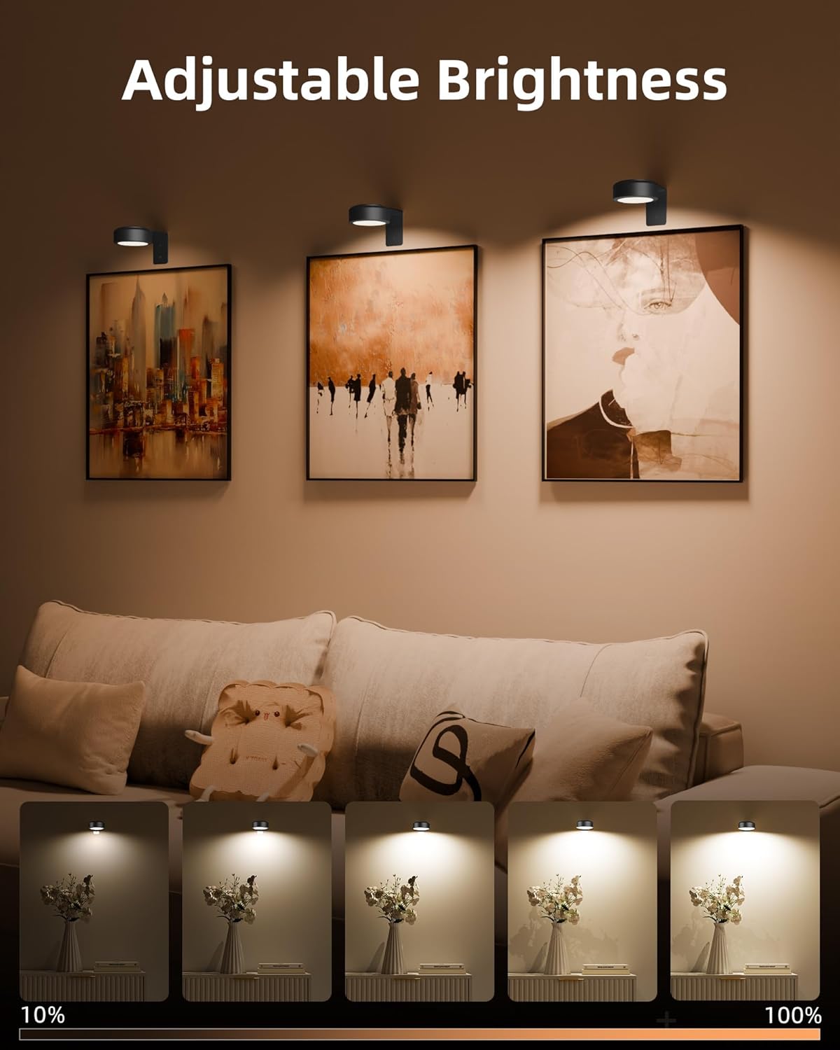 Picture Lights for Wall, 1000mAh Rechargeable Battery Magnetic Poster Lights with 3 Color Temps & 12 RGB, Remote Dimmable Timer Painting Light, Wall Decor Light for Art Display, Frame (3 Pack)
