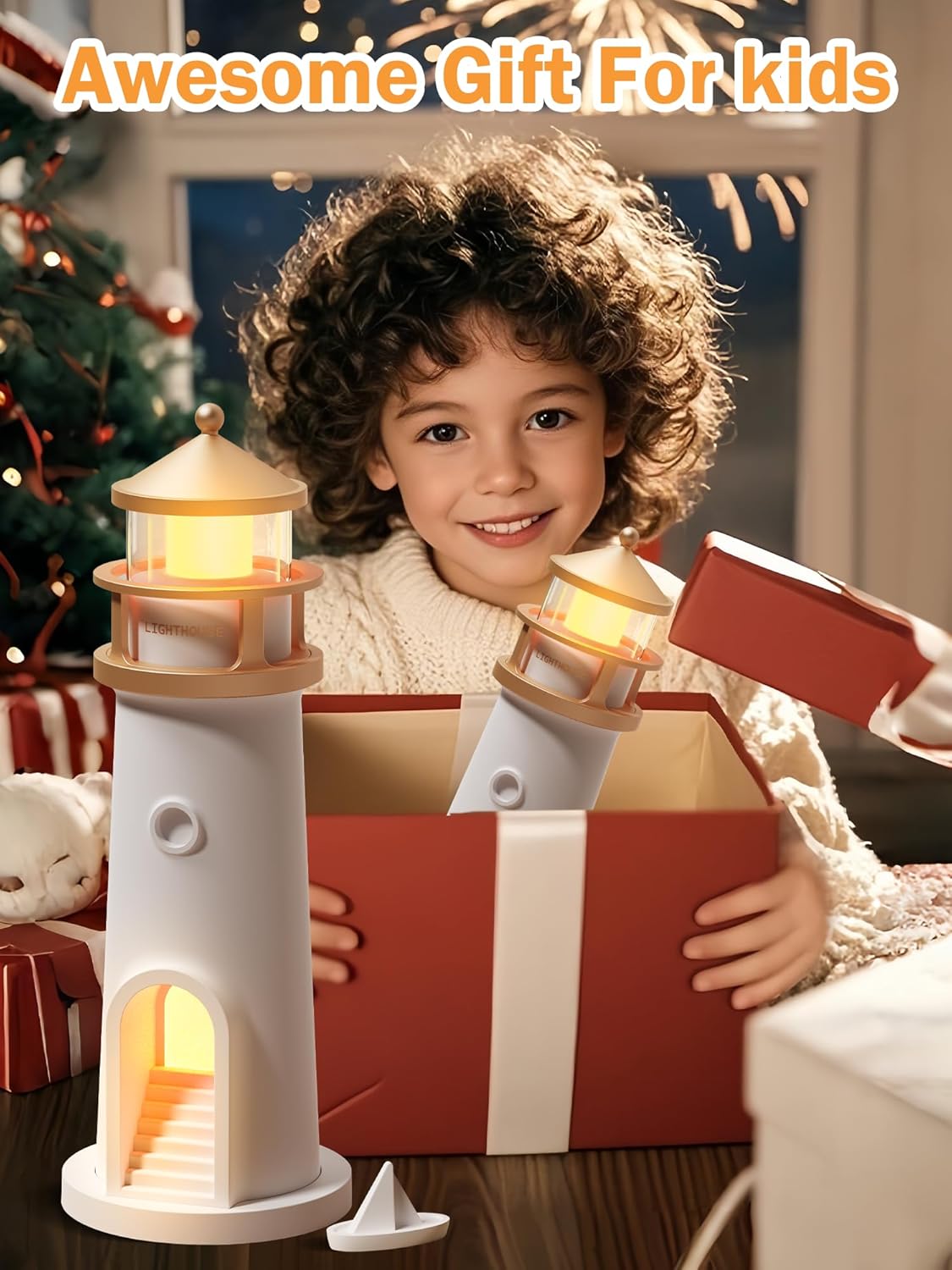 Moon Lamp Projector Night Light,Lighthouse Lamp Decor Night Light for Kids,Moon Light Galaxy Projector Rechargeable LED Aesthetic Table Lamp Christmas Birthday Gifts for Kids Boys Girl