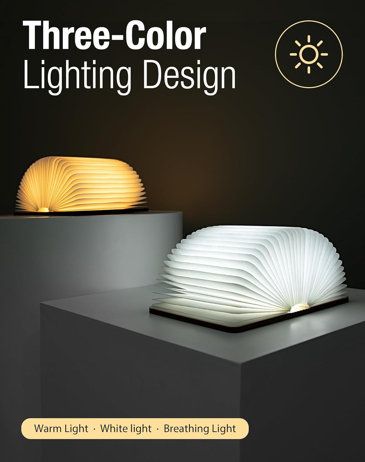 5.7 Inch Wooden Book Lamp - Portable Folding LED Book Light for Reading, Home & Library Decor, Unique Gift for Book Lovers, Magnetic Book-Shaped Night Light