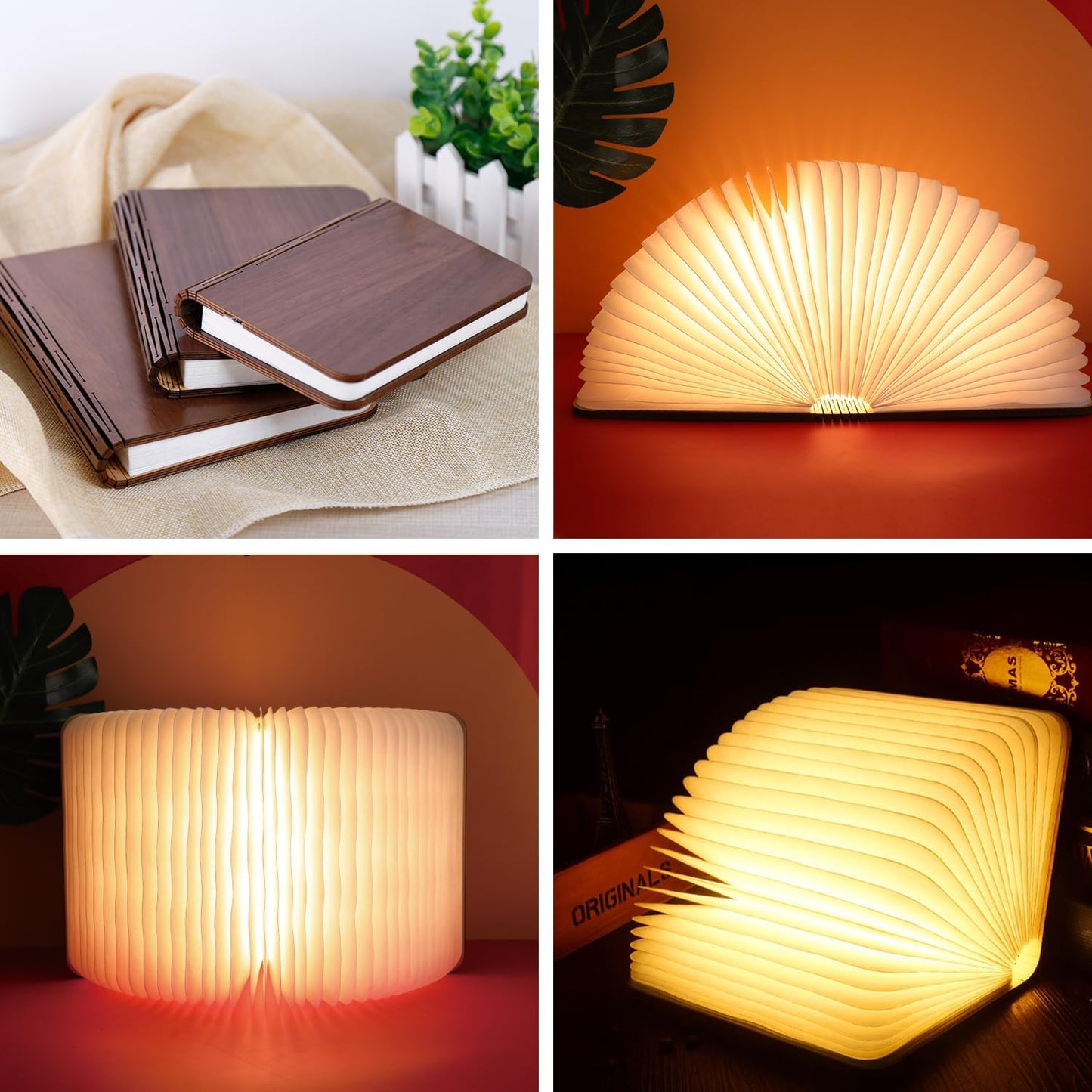 5.7 Inch Wooden Book Lamp - Portable Folding LED Book Light for Reading, Home & Library Decor, Unique Gift for Book Lovers, Magnetic Book-Shaped Night Light