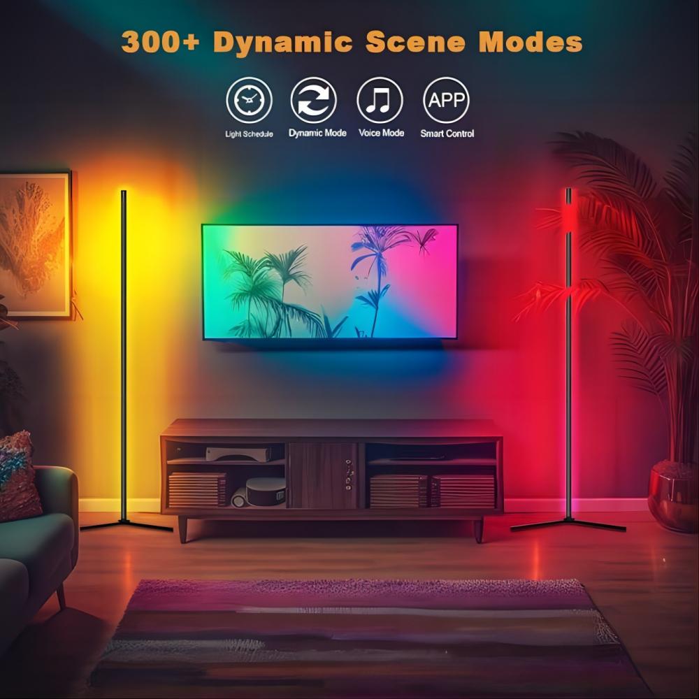 Floor Lamp Basic, LED Corner Lamp, Smart Modern Floor Lamp with Music Sync and 16 Million DIY Colors, Color Changing Standing Lamp for Bedroom Living Room Black