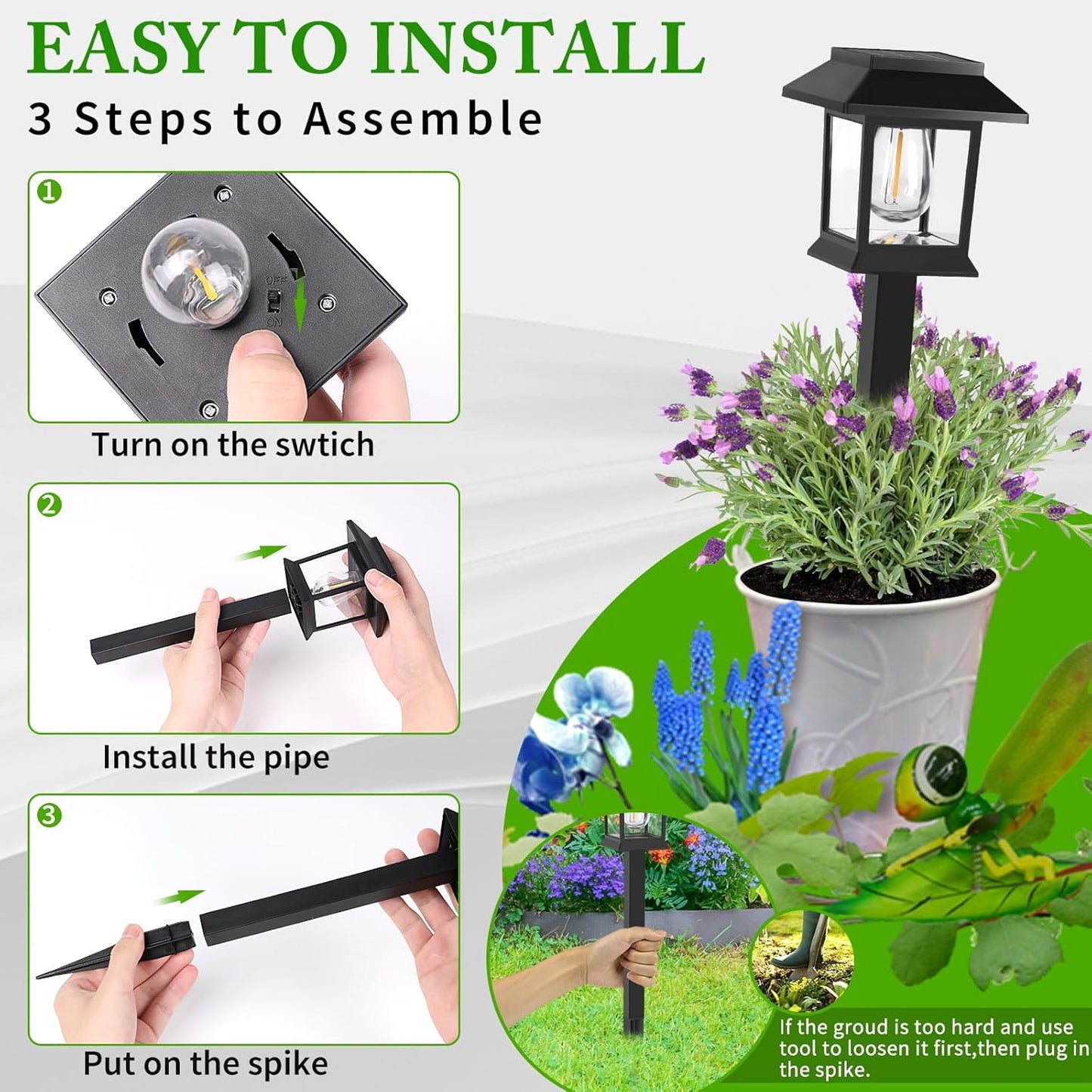 Solar Lights Outdoor,6 Pack Waterproof Auto On/Off Solar Pathway Lights for Your Garden, Landscape, Path, Yard, Patio, Driveway,Walkway Decor