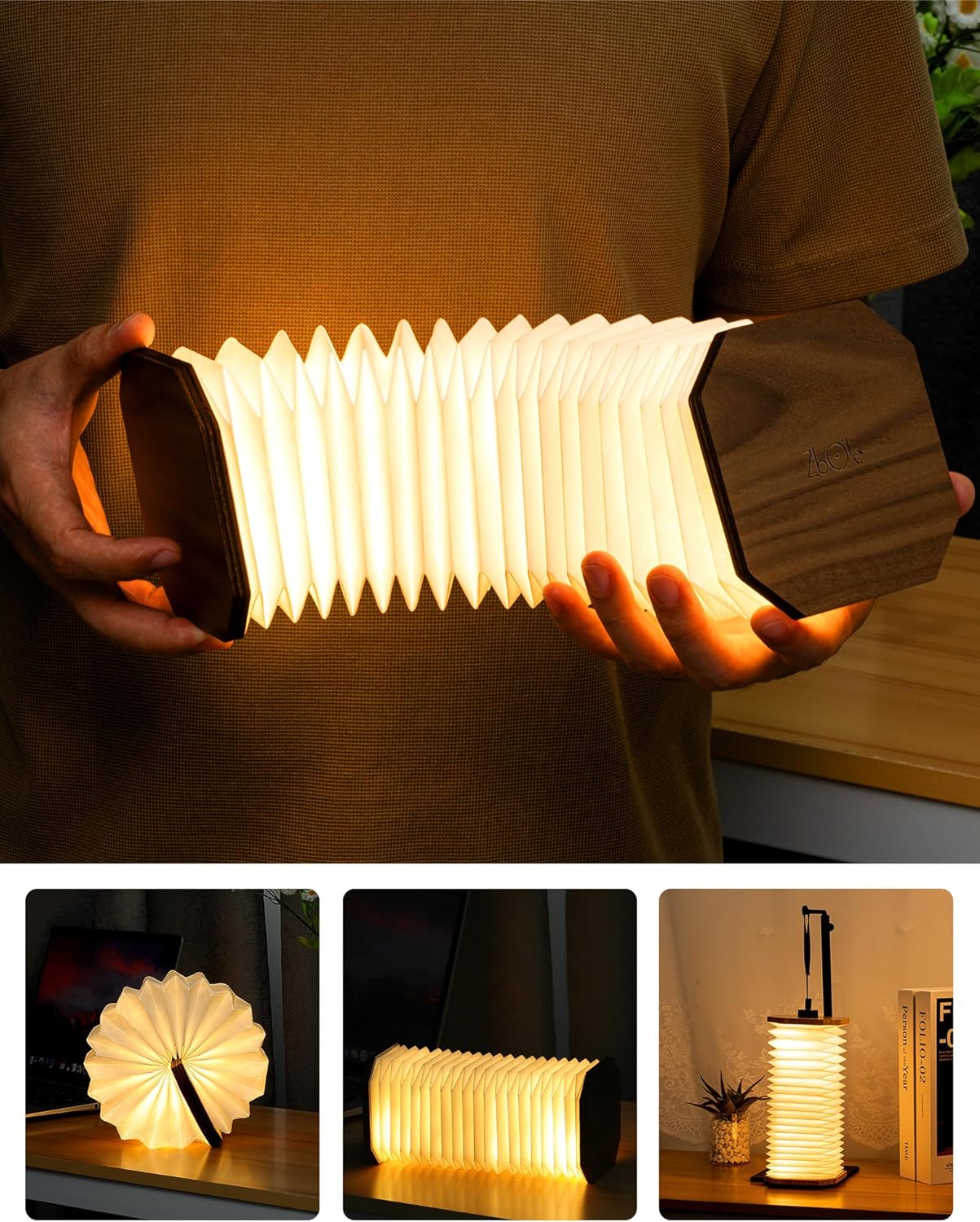 5.7 Inch Wooden Book Lamp - Portable Folding LED Book Light for Reading, Home & Library Decor, Unique Gift for Book Lovers, Magnetic Book-Shaped Night Light