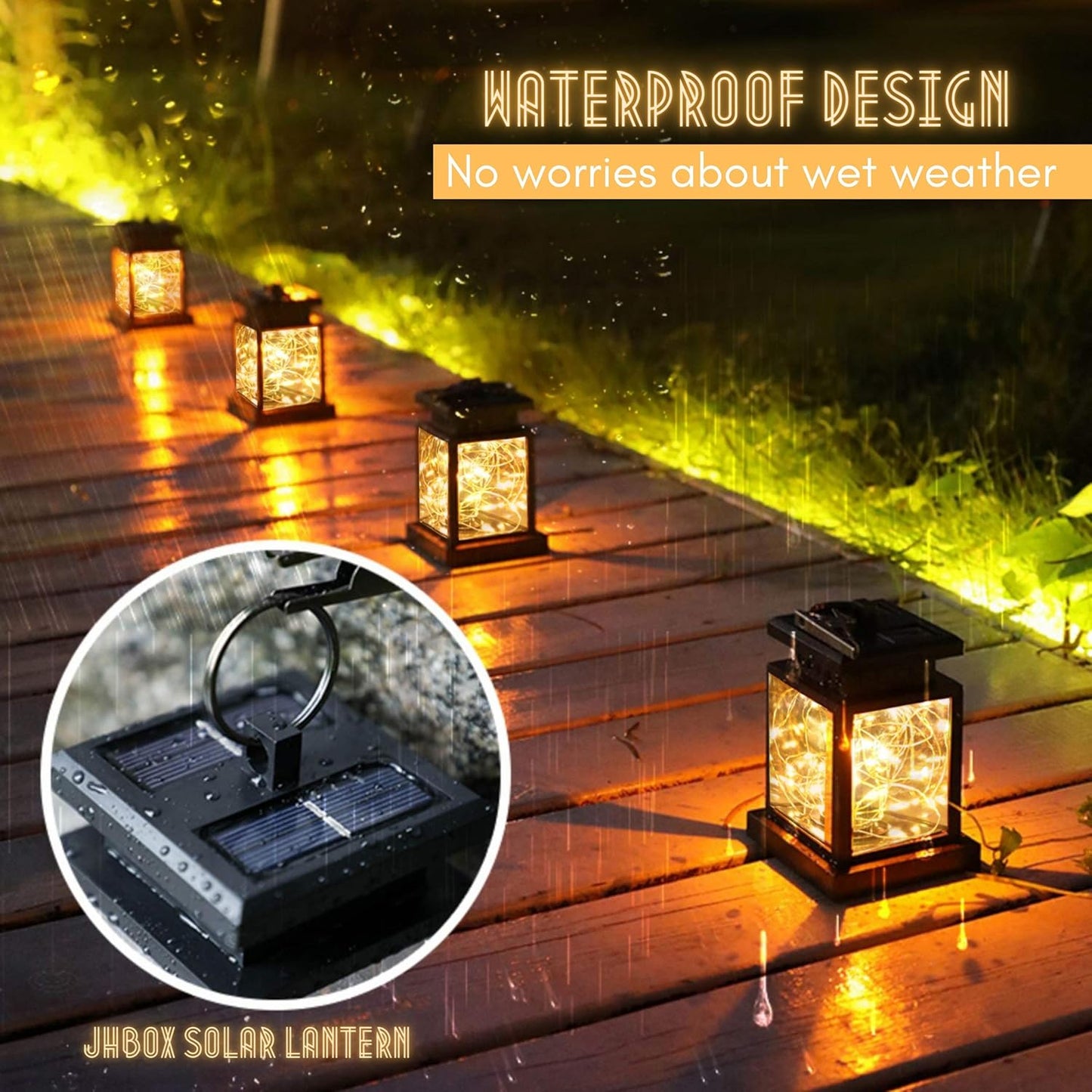 Luxe Noir Solar Hanging Lanterns, IP65 Waterproof