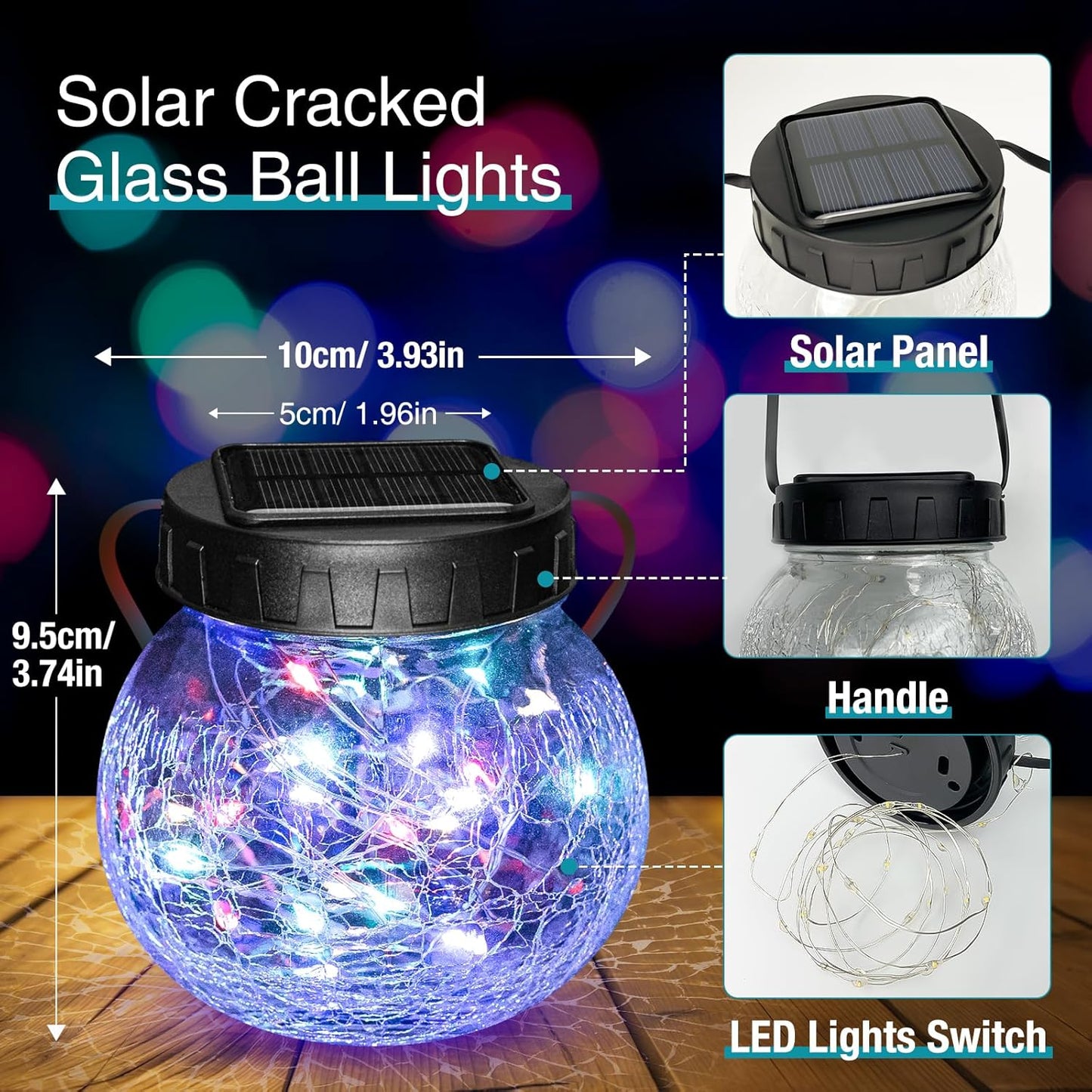 Solar Lanterns Outdoor Waterproof 2 Pack, Hanging Solar Lights with 30 LED, Cracked Glass Hanging Globes for Garden Patio Fence Yard Christmas Tree Decoration