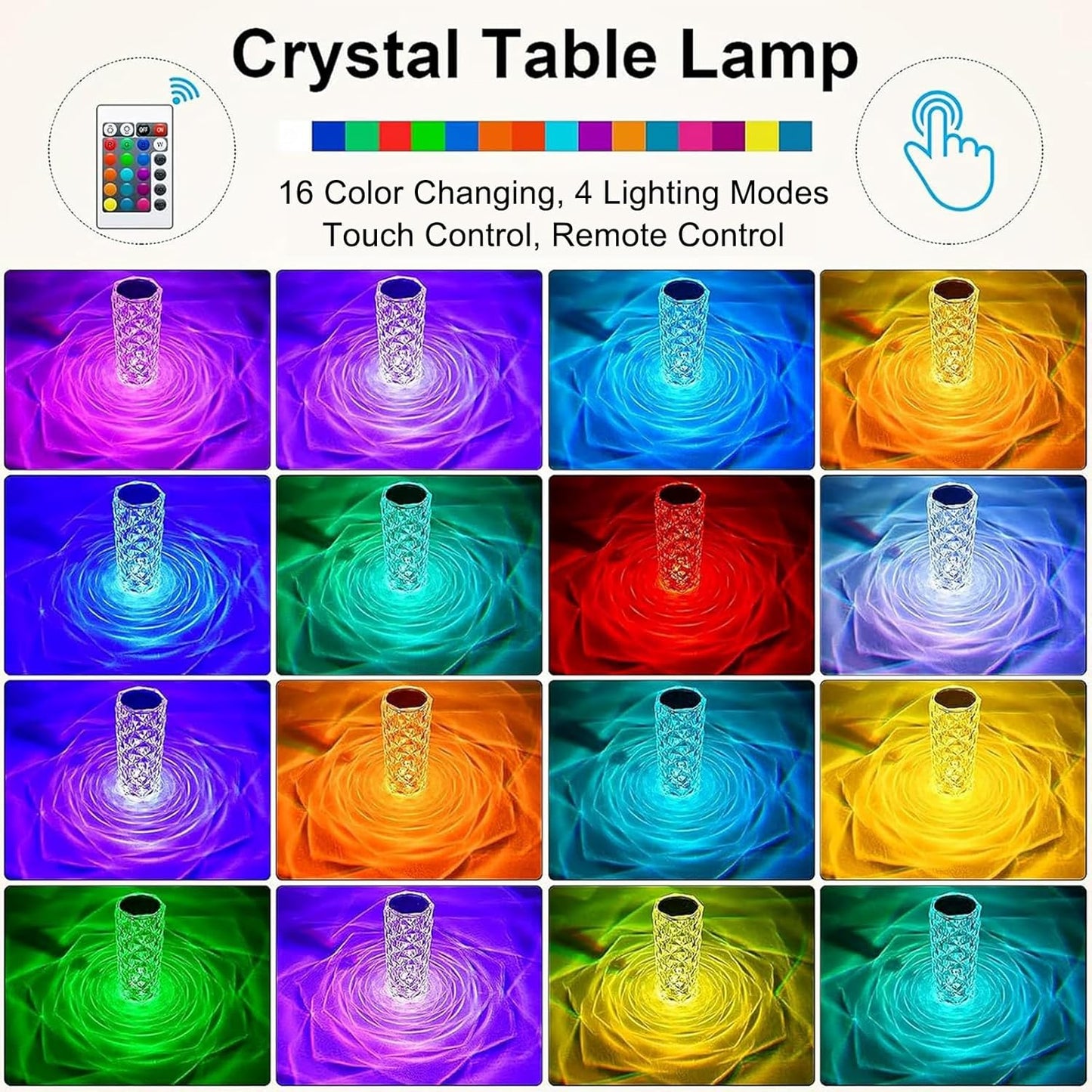 Aurora Prism Crystal Night Light – 16 Colors, Touch & Rechargeable