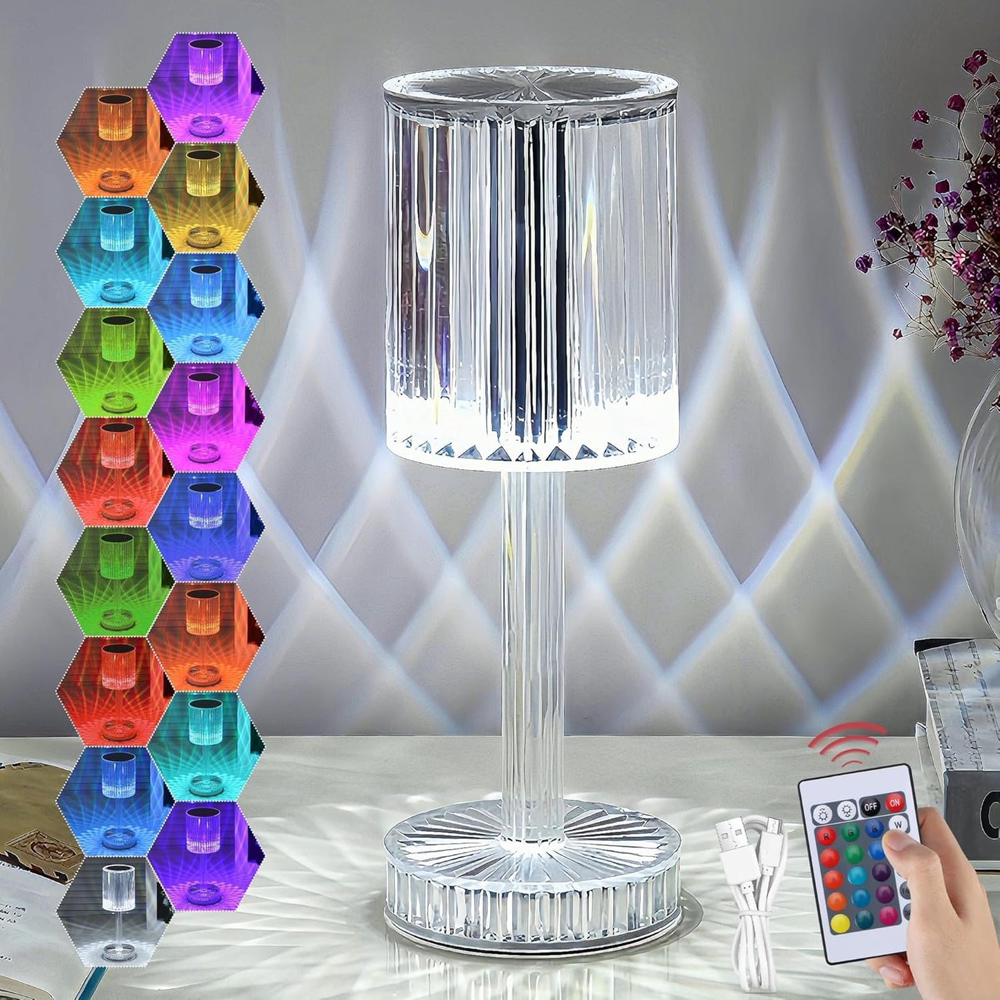 Aurora Prism Crystal Night Light – 16 Colors, Touch & Rechargeable