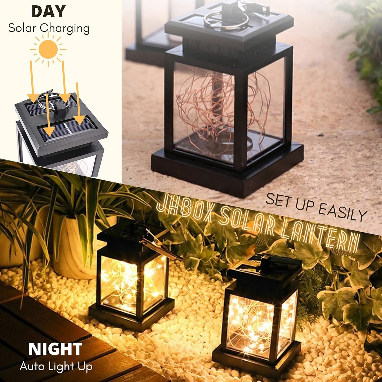 Luxe Noir Solar Hanging Lanterns, IP65 Waterproof