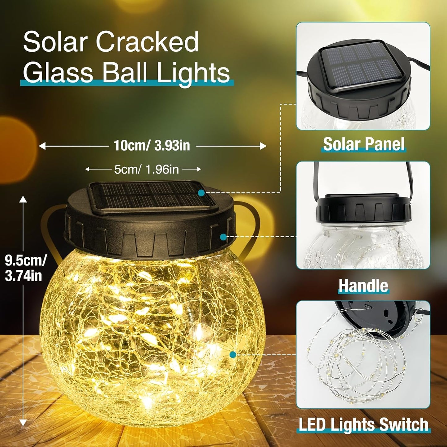 Solar Lanterns Outdoor Waterproof 2 Pack, Hanging Solar Lights with 30 LED, Cracked Glass Hanging Globes for Garden Patio Fence Yard Christmas Tree Decoration