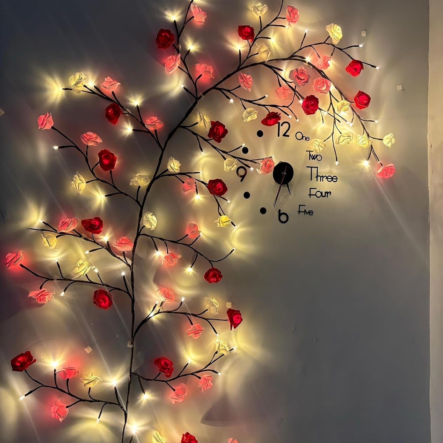 Cherry blossoms/Rose LED Tree Branch Lights for Wall,Easter Egg Willow Vine Twig Decor,USB Interface,with 144 LED Lights and Remote,8 Lighting Modes,for Home,Walls,Doors Windows (90inch)