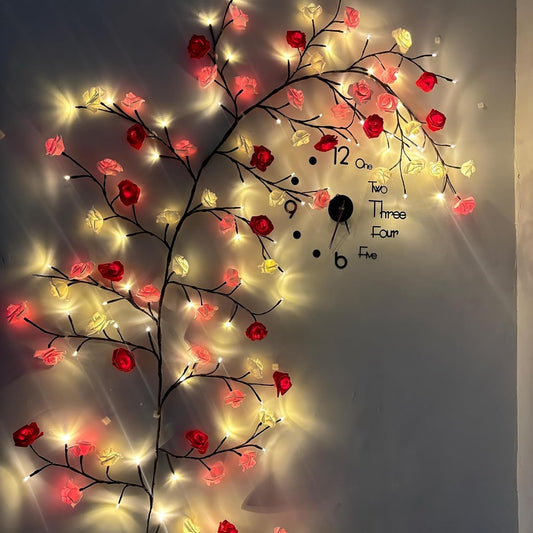 Cherry blossoms/Rose LED Tree Branch Lights for Wall,Easter Egg Willow Vine Twig Decor,USB Interface,with 144 LED Lights and Remote,8 Lighting Modes,for Home,Walls,Doors Windows (90inch)