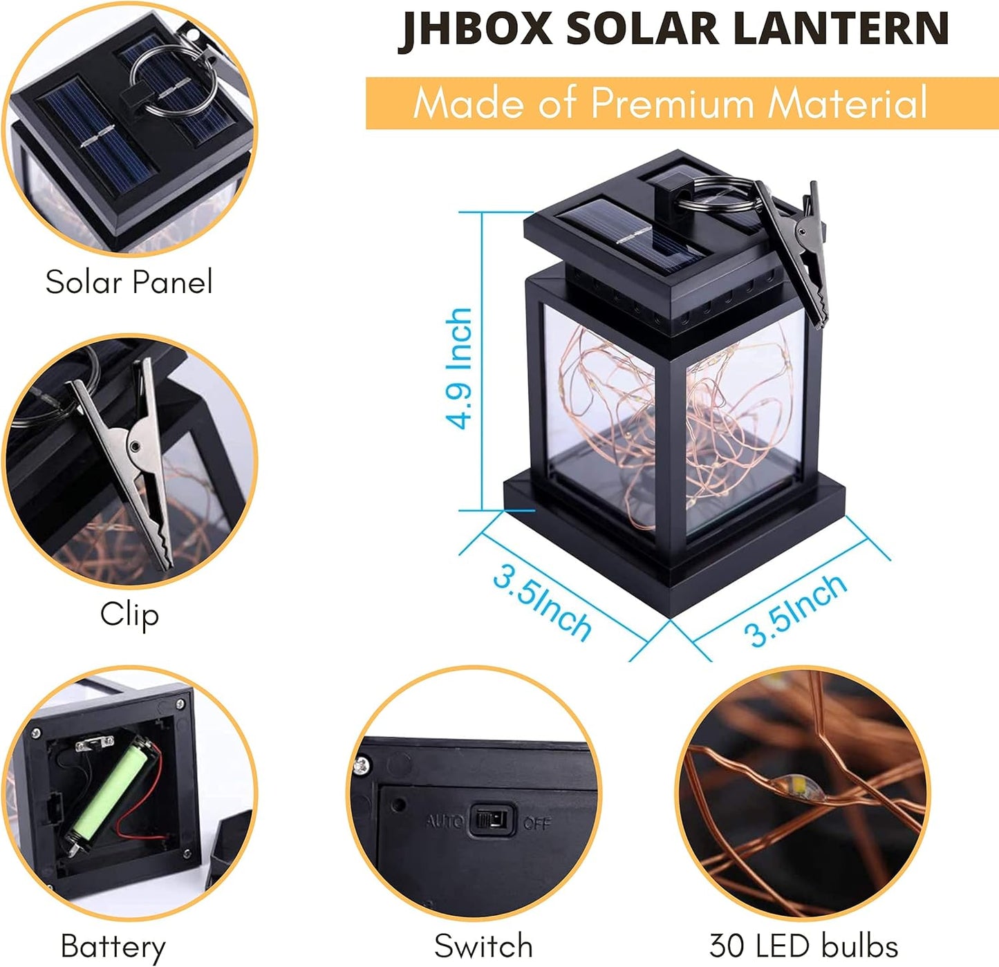 Luxe Noir Solar Hanging Lanterns, IP65 Waterproof