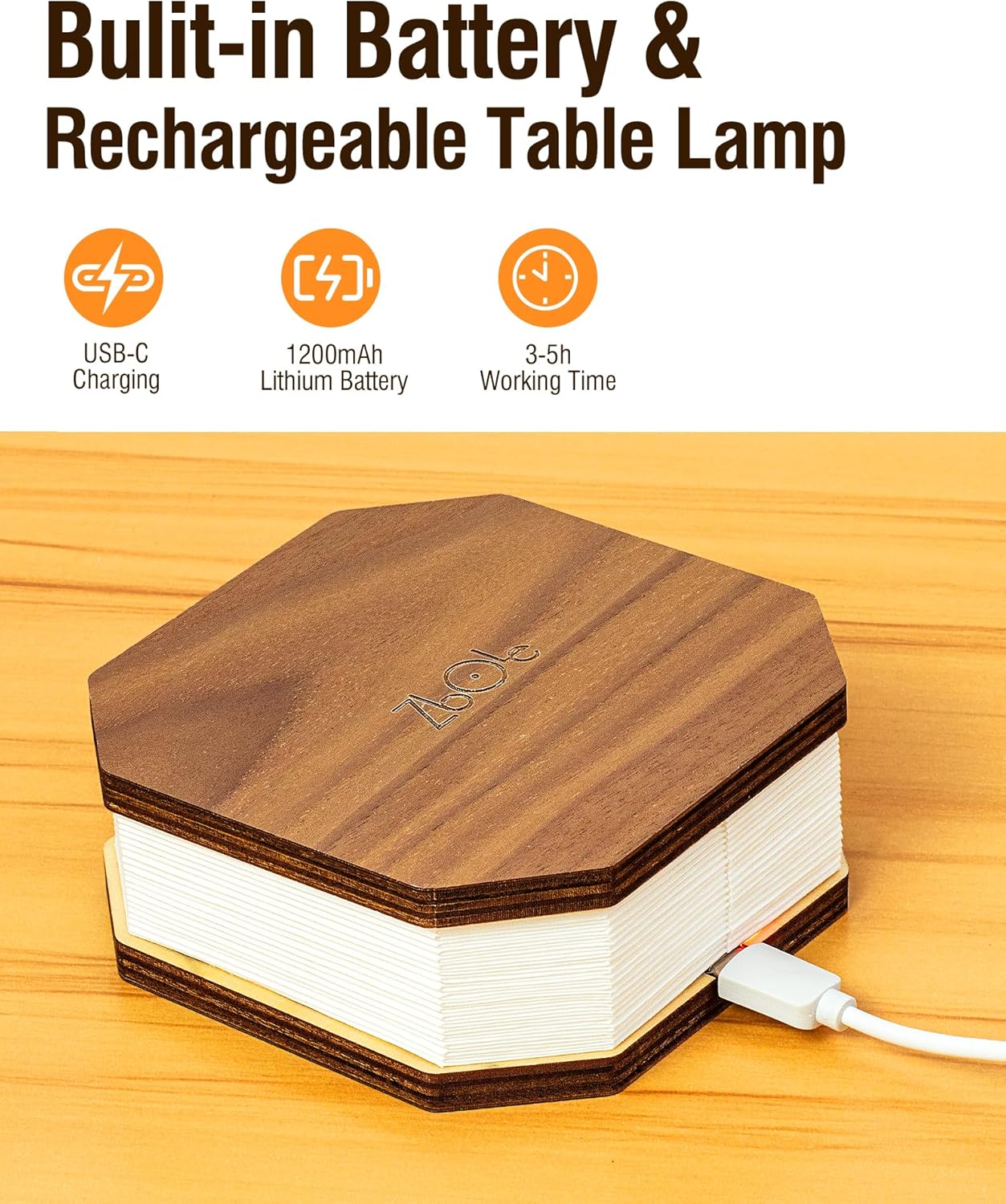 5.7 Inch Wooden Book Lamp - Portable Folding LED Book Light for Reading, Home & Library Decor, Unique Gift for Book Lovers, Magnetic Book-Shaped Night Light