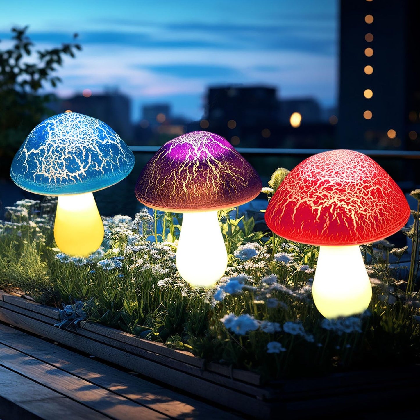 Solar Garden Decor Lights 8 Crack Mushrooms Outdoor Decor Stake Lights, Waterproof Solar Pathway Light Gardening Gifts for Garden Gnomes Backyard Flower Bed Christmas Decorations